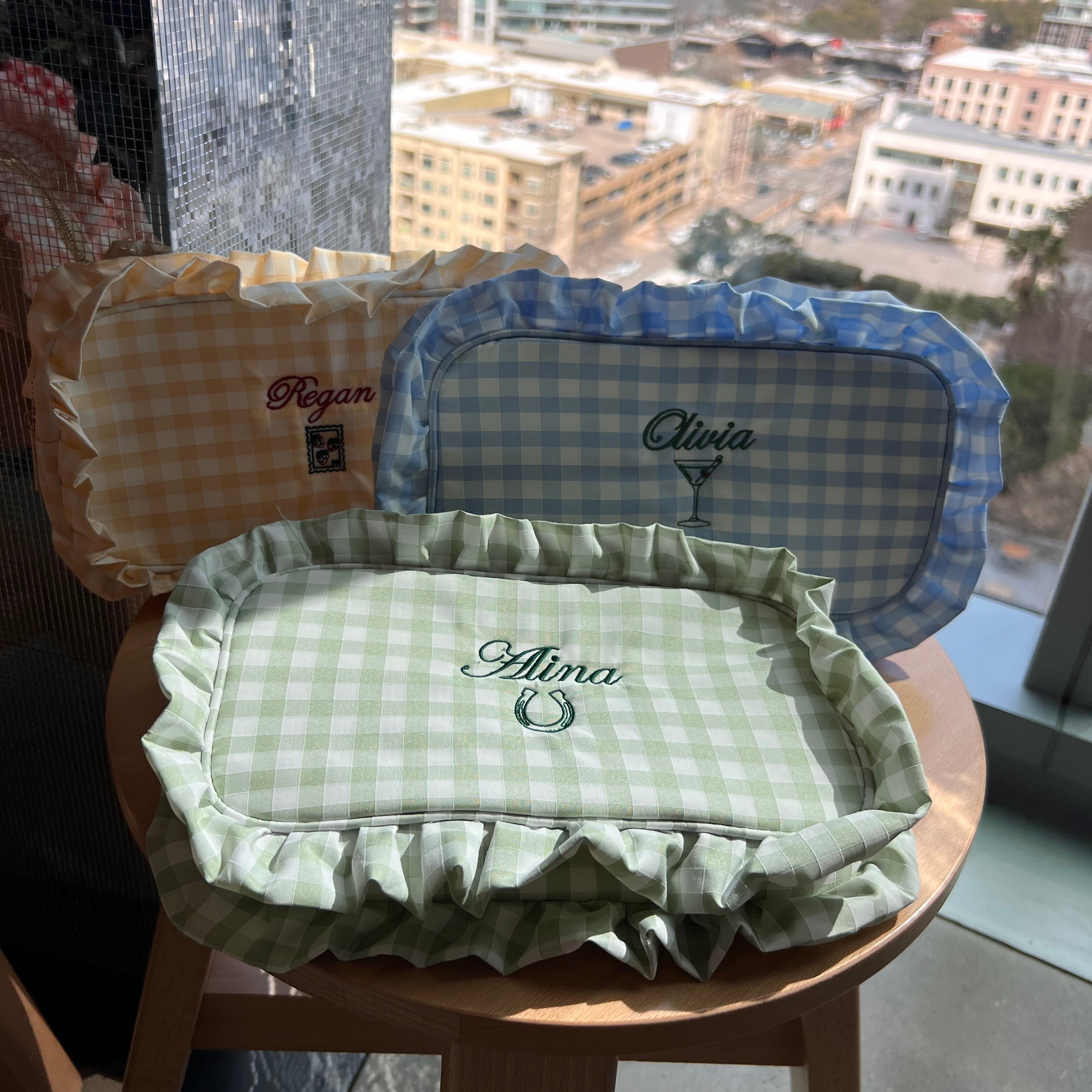 Ruffle Gingham Pouch