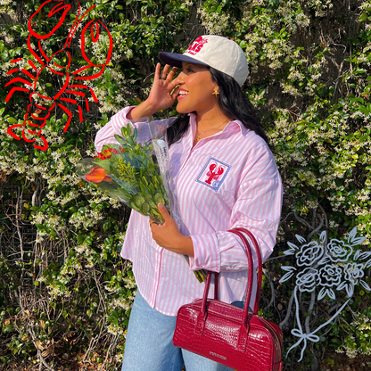 Lobster Pink & White Striped Button Up