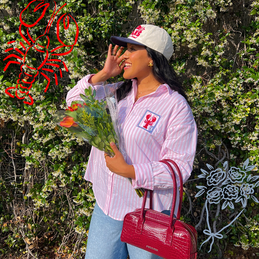 Lobster Pink & White Striped Button Up