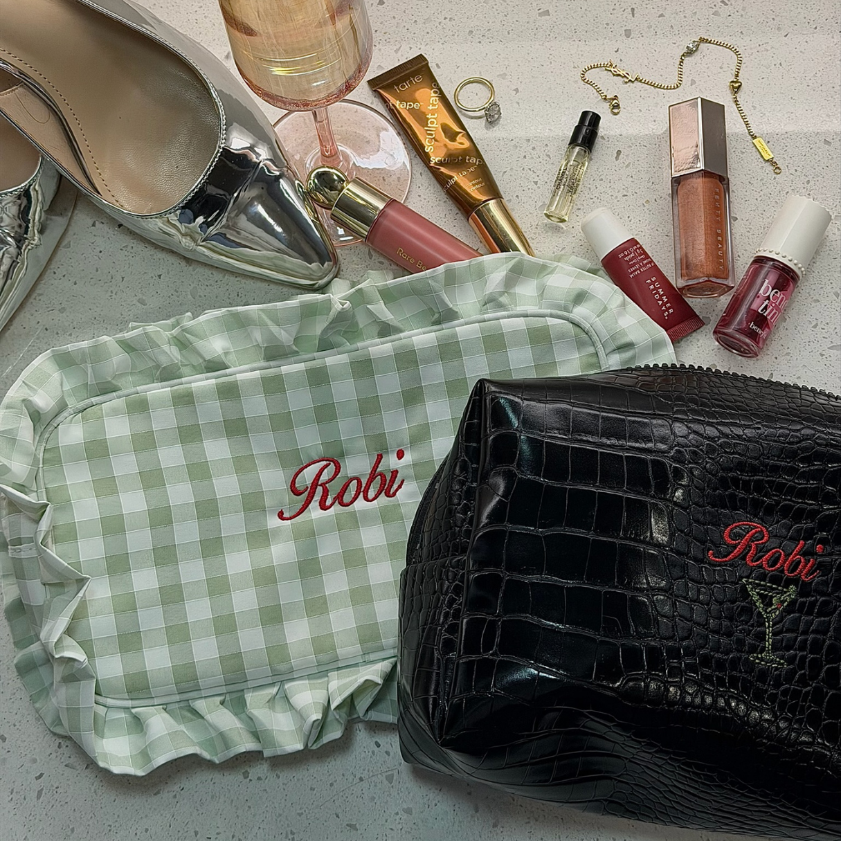 Ruffle Gingham Pouch