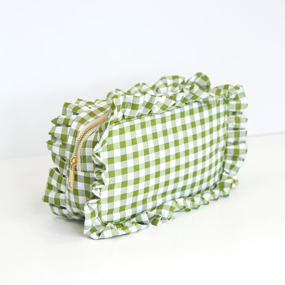 Gingham Ruffle Zipper Pouch Customizable