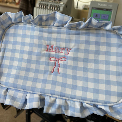 Gingham Ruffle Zipper Pouch Customizable