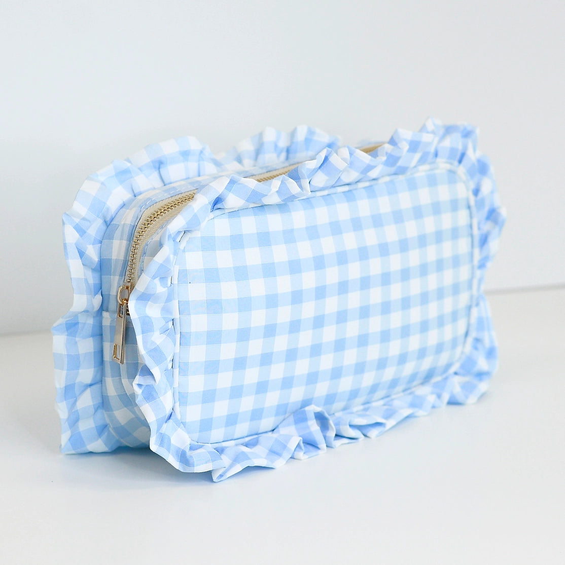 Gingham Ruffle Zipper Pouch Customizable