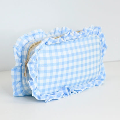 Gingham Ruffle Zipper Pouch Customizable