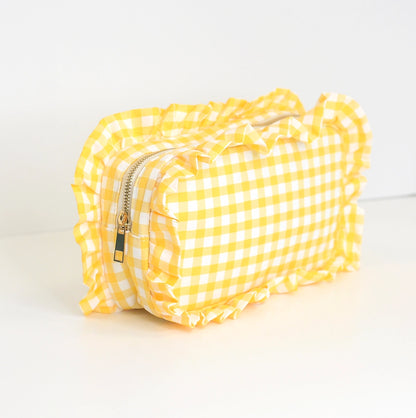 Gingham Ruffle Zipper Pouch Customizable
