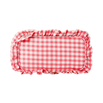 Gingham Ruffle Zipper Pouch Customizable