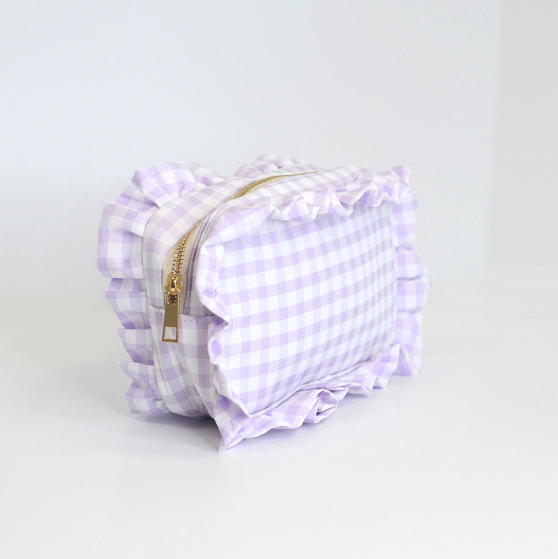 Gingham Ruffle Zipper Pouch Customizable