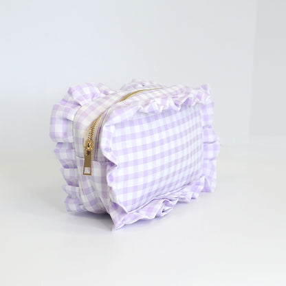 Gingham Ruffle Zipper Pouch Customizable