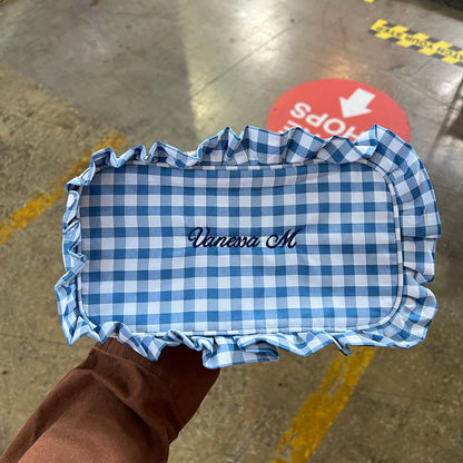 Gingham Ruffle Zipper Pouch Customizable