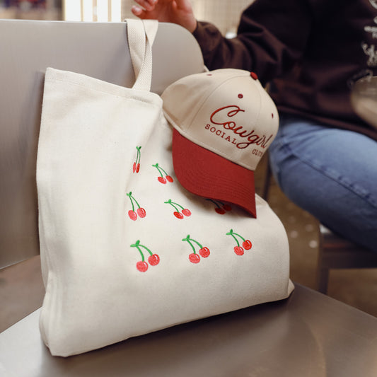 Cherry Embroidered Tote Bag