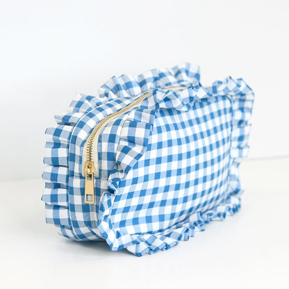 Gingham Ruffle Zipper Pouch Customizable