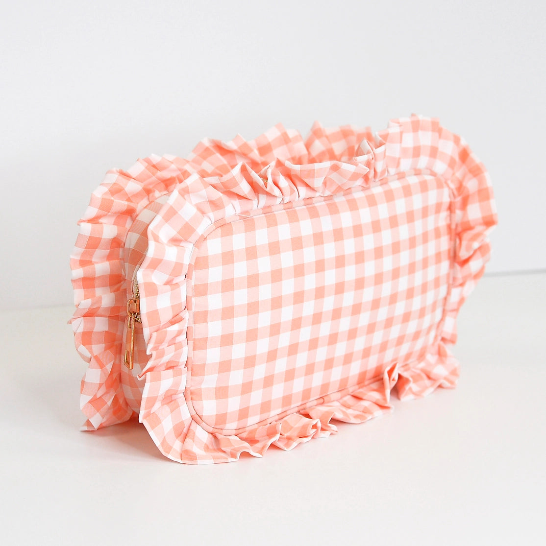 Gingham Ruffle Zipper Pouch Customizable