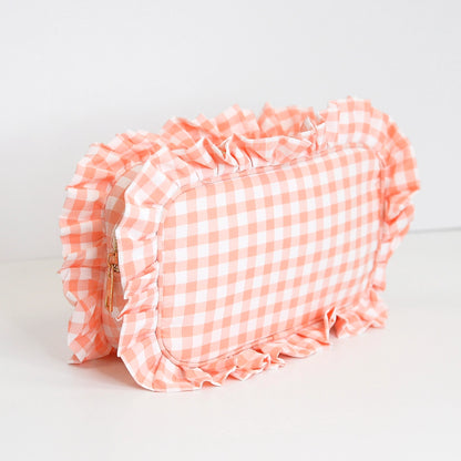 Gingham Ruffle Zipper Pouch Customizable