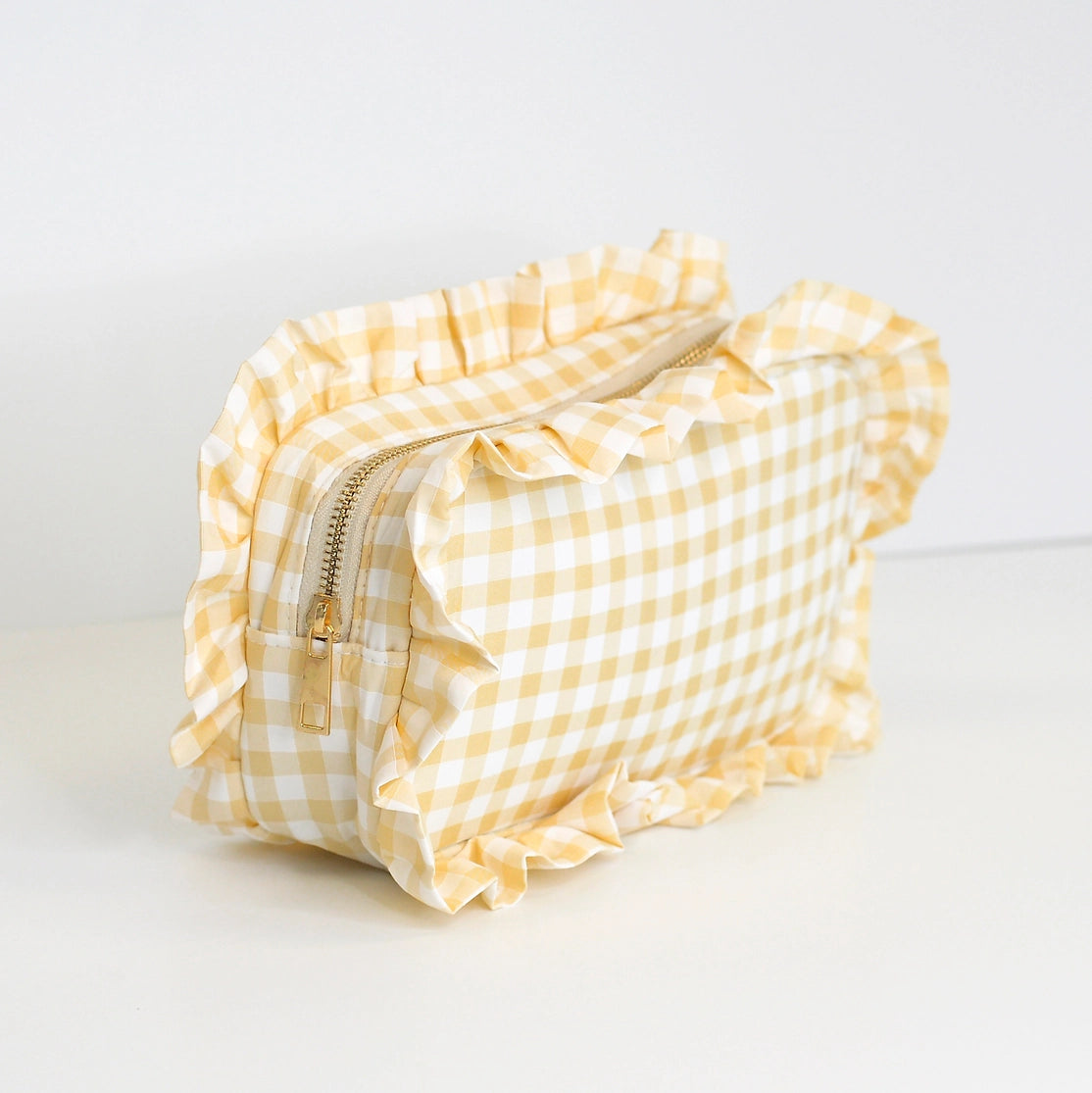 Gingham Ruffle Zipper Pouch Customizable