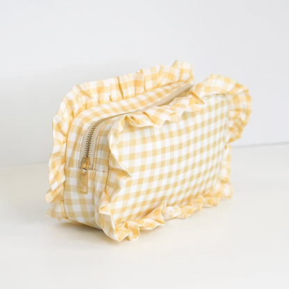 Gingham Ruffle Zipper Pouch Customizable
