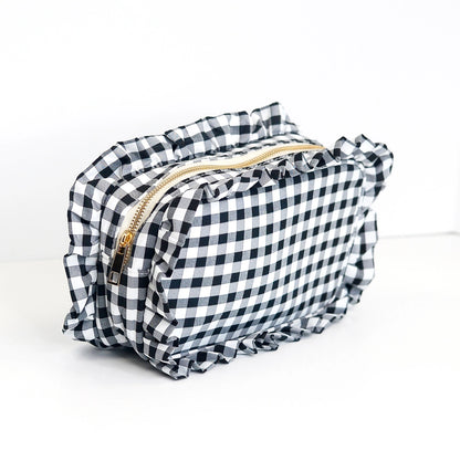 Gingham Ruffle Zipper Pouch Customizable